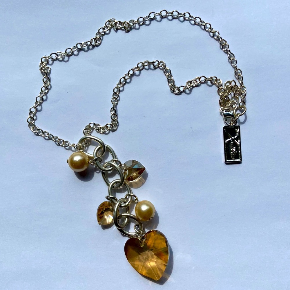 Vintage Orange Heart Gem Necklace